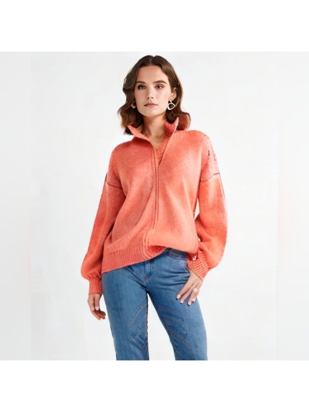Appleseed's coral zipped cardigan sweater jacket size XL